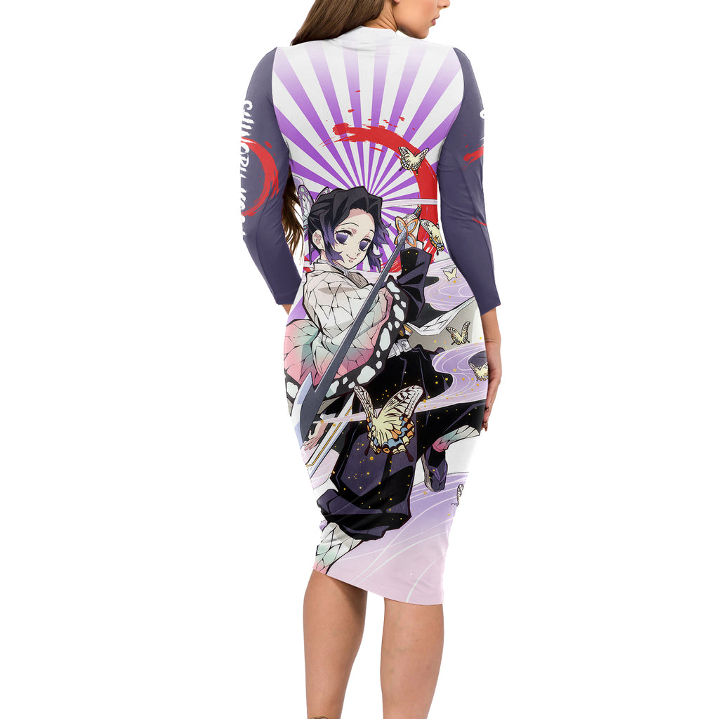 Shinobu Kochou Long Sleeve Bodycon Dress Demon Slayer