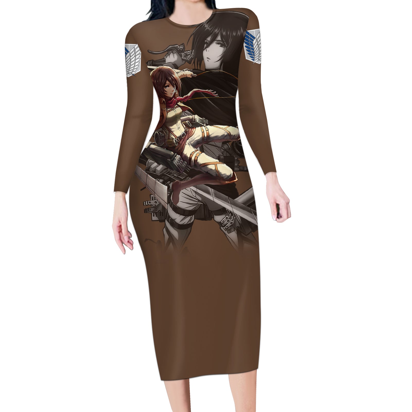 Mikasa Ackerman Long Sleeve Bodycon Dress Attack On Tittan