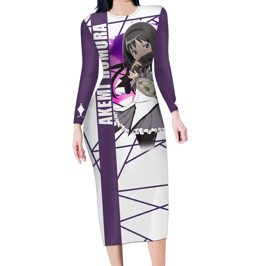 Puella Magi Madoka Magica Long Sleeve Bodycon Dress Akemi Homura