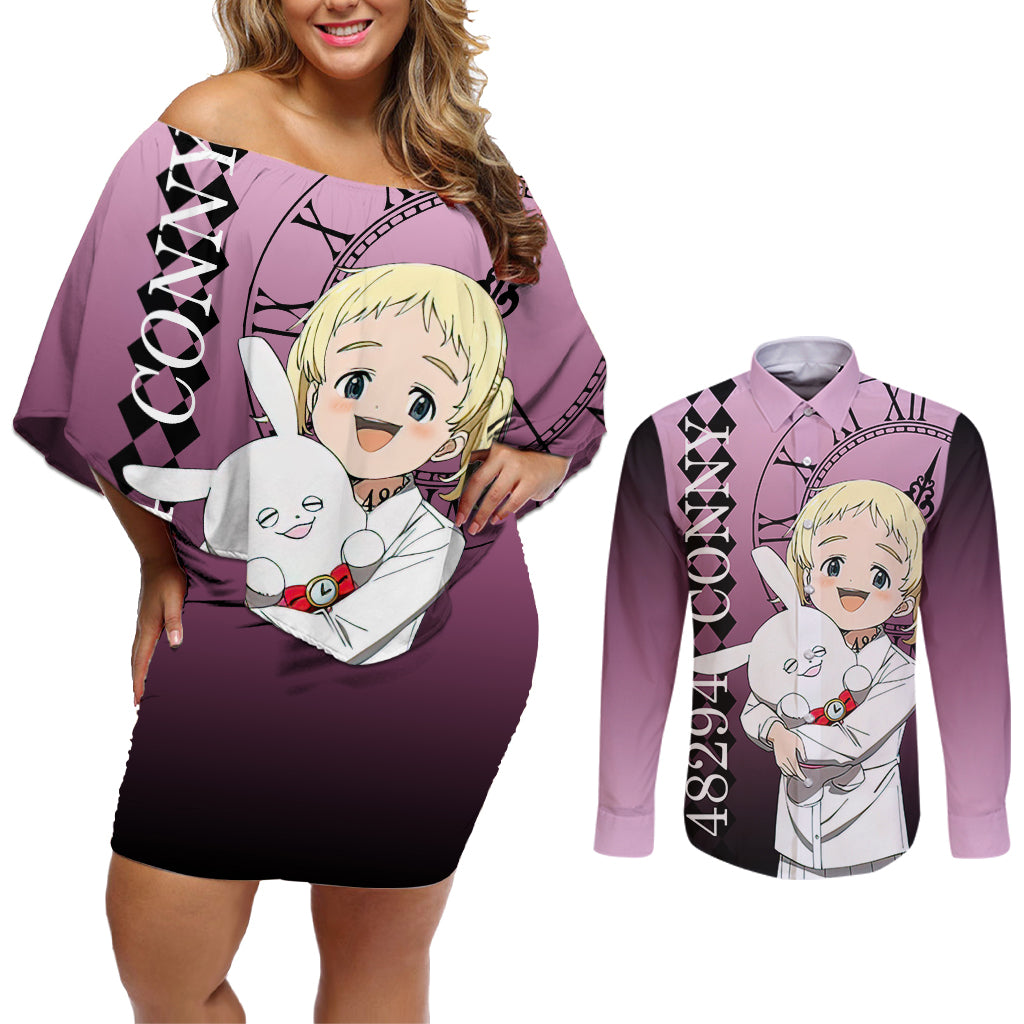 Conny Couples Matching Off Shoulder Short Dress and Long Sleeve Button Shirt The Promised Neverland