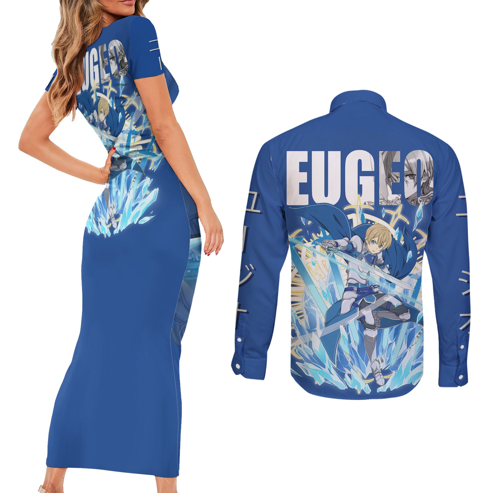 Eugeo Couples Matching Short Sleeve Bodycon Dress and Long Sleeve Button Shirt Sword Art Online
