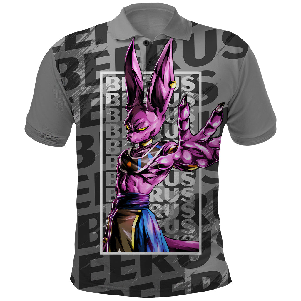 Beerus Dragon Ball Polo Shirt Anime Mix Text Pattern Abstract Style