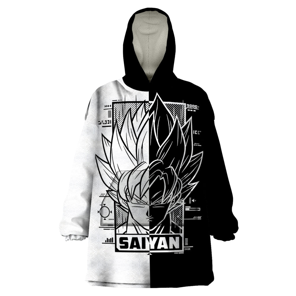 Goku Dragon Ball Black And White Abstract Wearable Blanket Hoodie Anime Style
