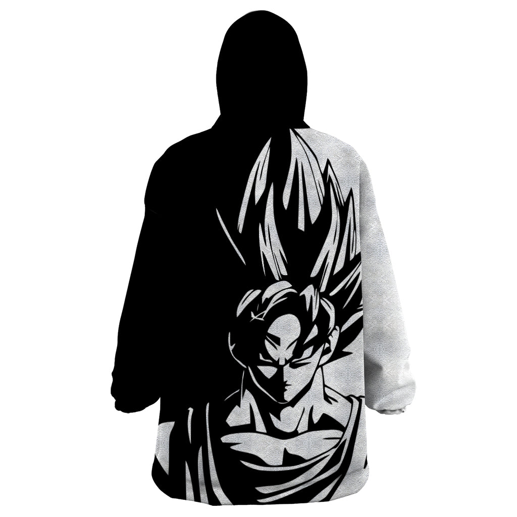 Goku Dragon Ball Black And White Abstract Wearable Blanket Hoodie Anime Style
