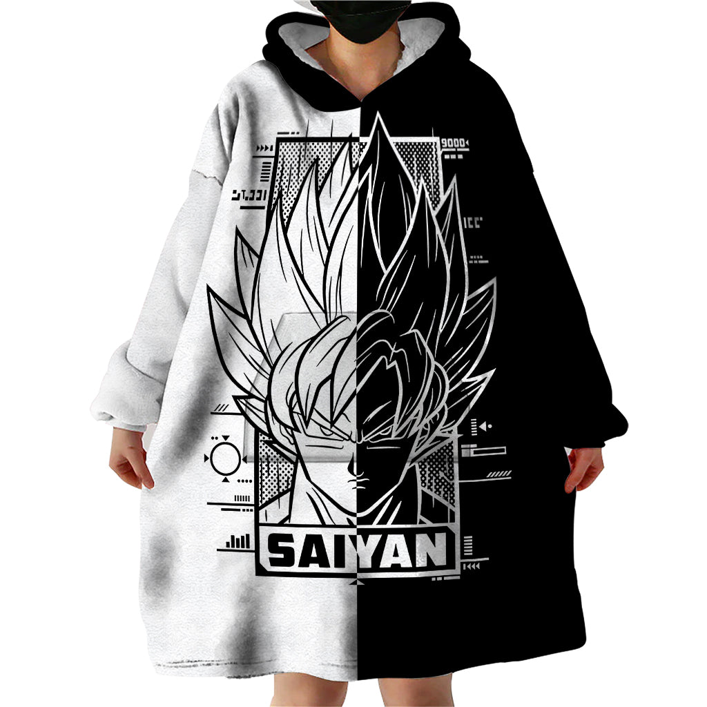 Goku Dragon Ball Black And White Abstract Wearable Blanket Hoodie Anime Style