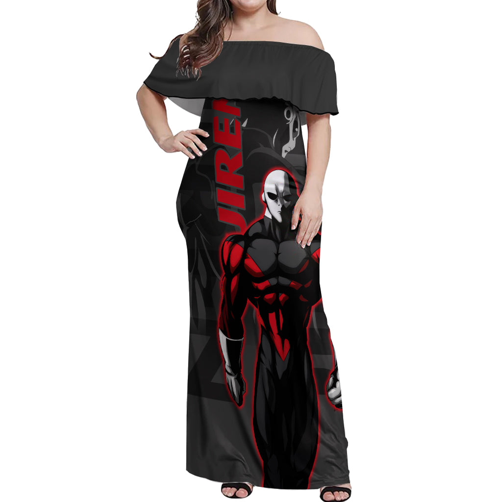 Jiren Dragon Ball Off Shoulder Maxi Dress Anime Mix Text Pattern Abstract Style