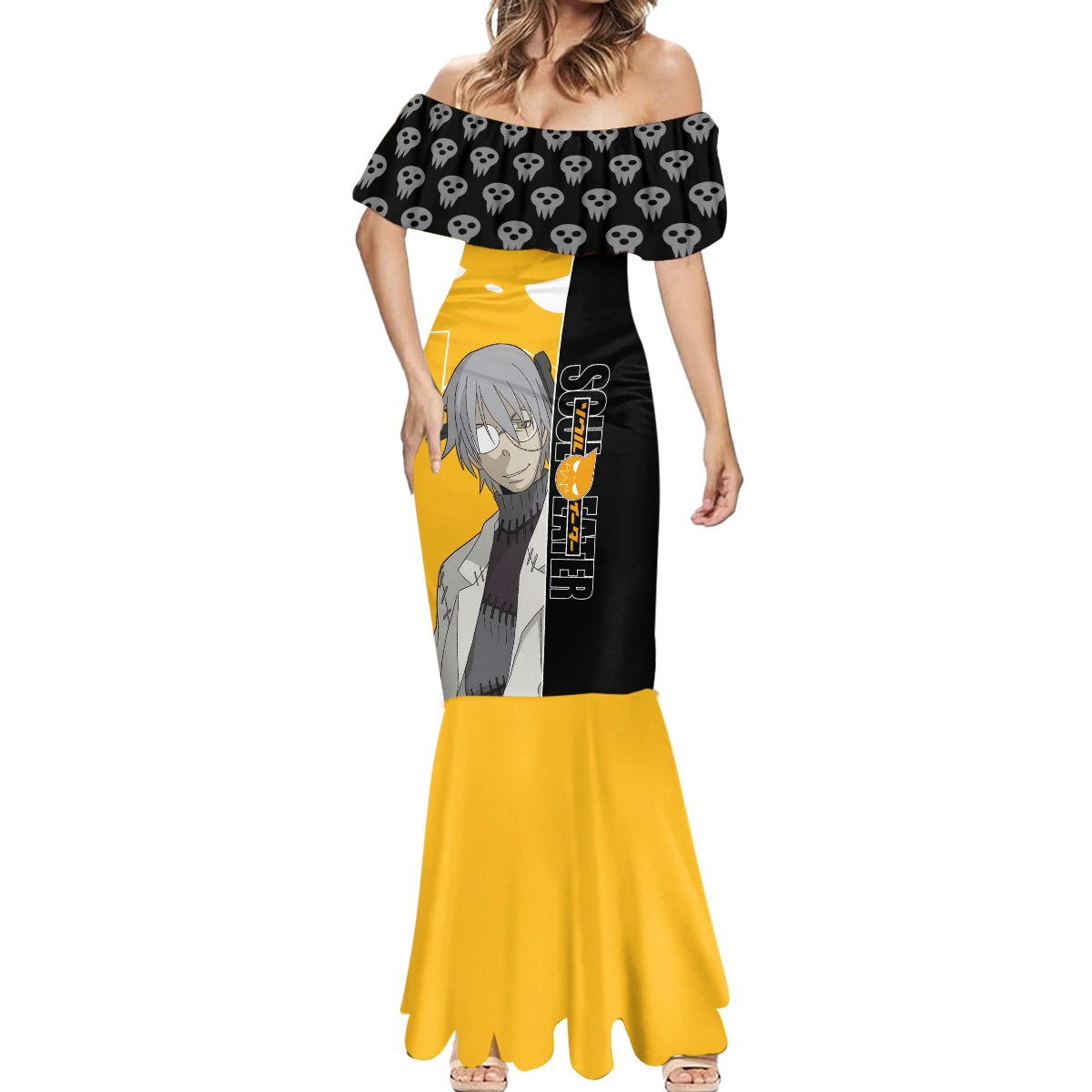 Stein Franken Soul Eater Mermaid Dress Anime Art Mix With Skull Pattern Style