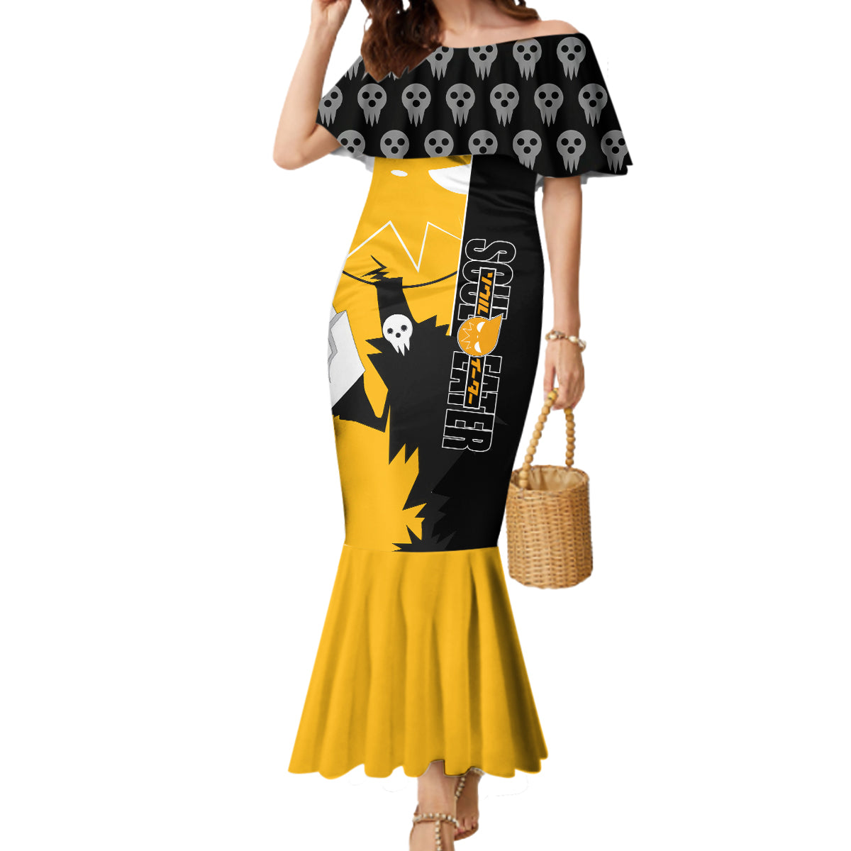 Shinigami Soul Eater Mermaid Dress Anime Art Mix With Skull Pattern Style