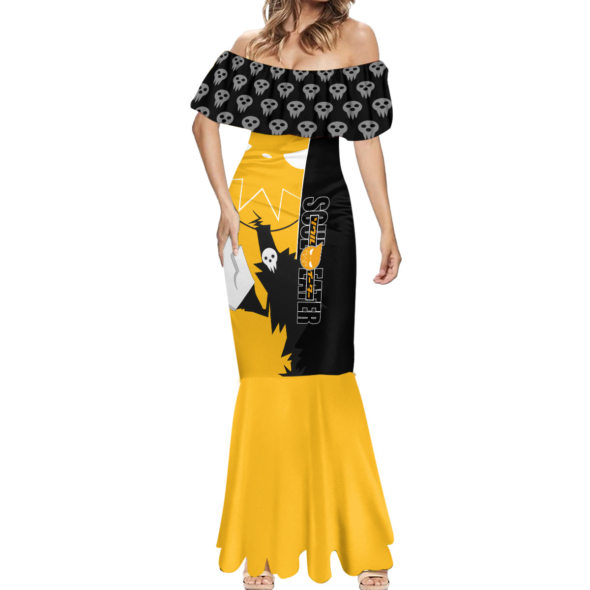 Shinigami Soul Eater Mermaid Dress Anime Art Mix With Skull Pattern Style