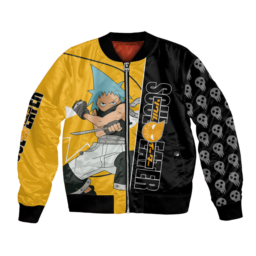 Black Star Soul Eater Bomber Jacket Anime Art Mix With Skull Pattern Style