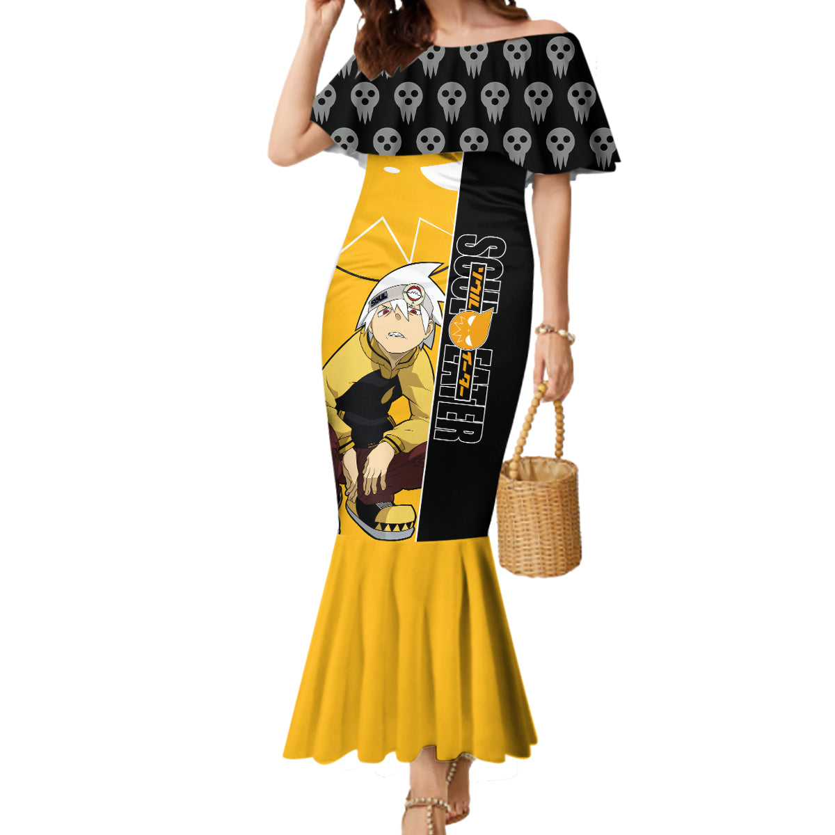 Evans Soul Eater Mermaid Dress Anime Art Mix With Skull Pattern Style