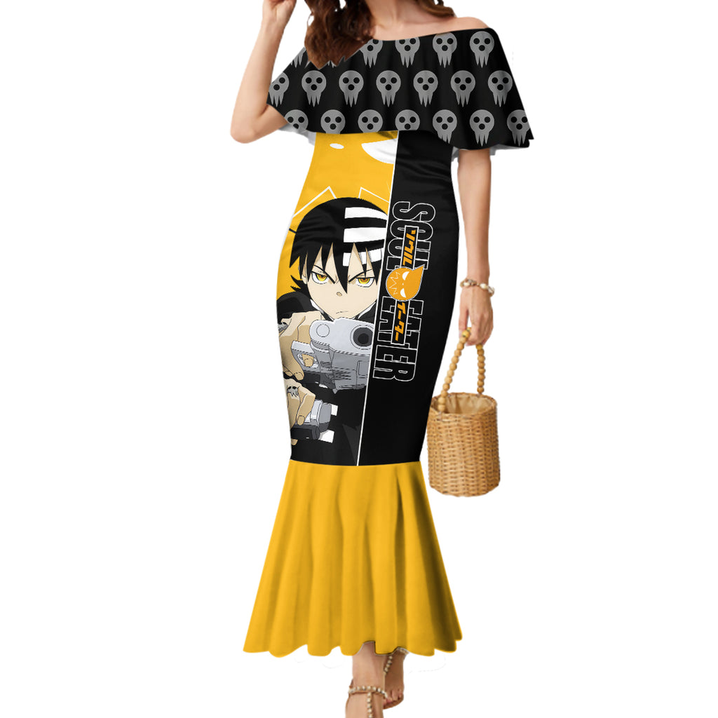 Death the Kid Soul Eater Mermaid Dress Anime Art Mix With Skull Pattern Style
