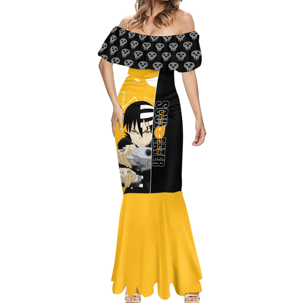 Death the Kid Soul Eater Mermaid Dress Anime Art Mix With Skull Pattern Style