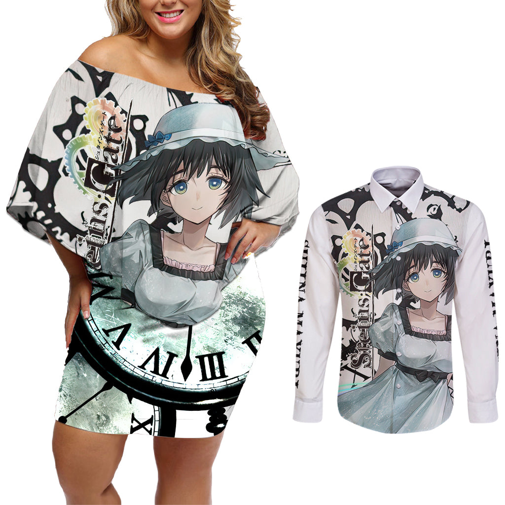Shiina Mayuri - Steins Gate Couples Matching Off Shoulder Short Dress and Long Sleeve Button Shirt Anime Style