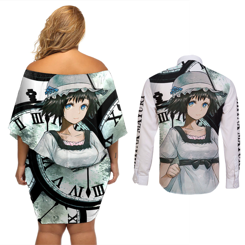 Shiina Mayuri - Steins Gate Couples Matching Off Shoulder Short Dress and Long Sleeve Button Shirt Anime Style