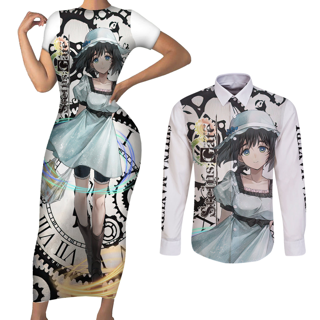 Shiina Mayuri - Steins Gate Couples Matching Short Sleeve Bodycon Dress and Long Sleeve Button Shirt Anime Style