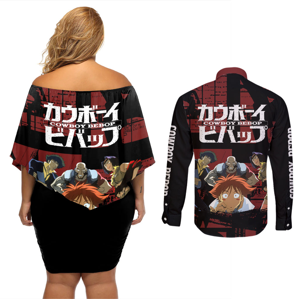 Bebop - Cowboy Bebop Couples Matching Off Shoulder Short Dress and Long Sleeve Button Shirt Anime Mix Manga Style