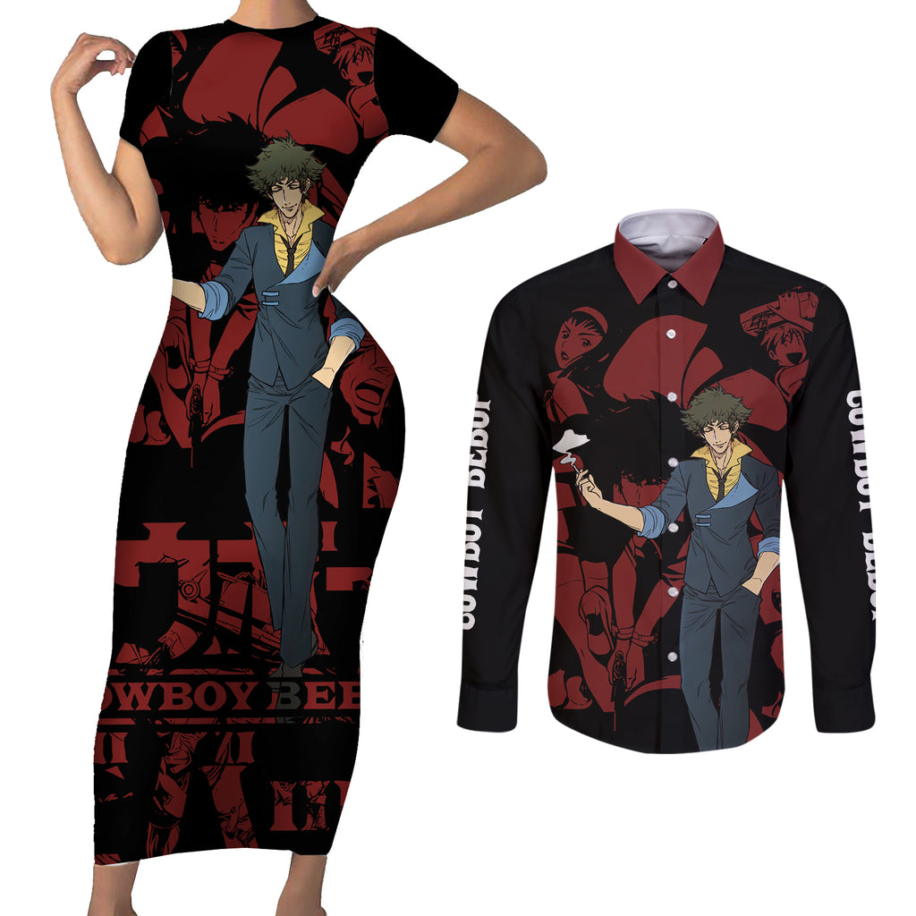 Bebop - Cowboy Bebop Couples Matching Short Sleeve Bodycon Dress and Long Sleeve Button Shirt Anime Mix Manga Style