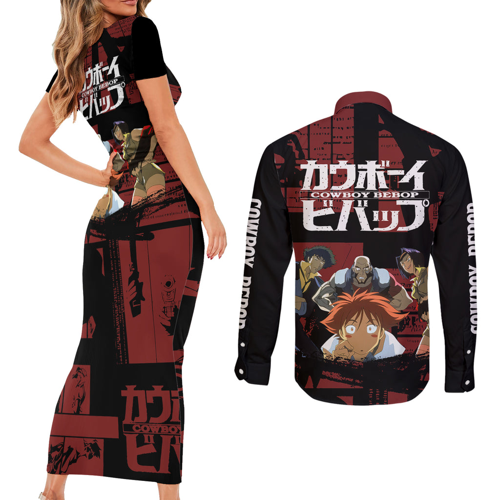 Bebop - Cowboy Bebop Couples Matching Short Sleeve Bodycon Dress and Long Sleeve Button Shirt Anime Mix Manga Style