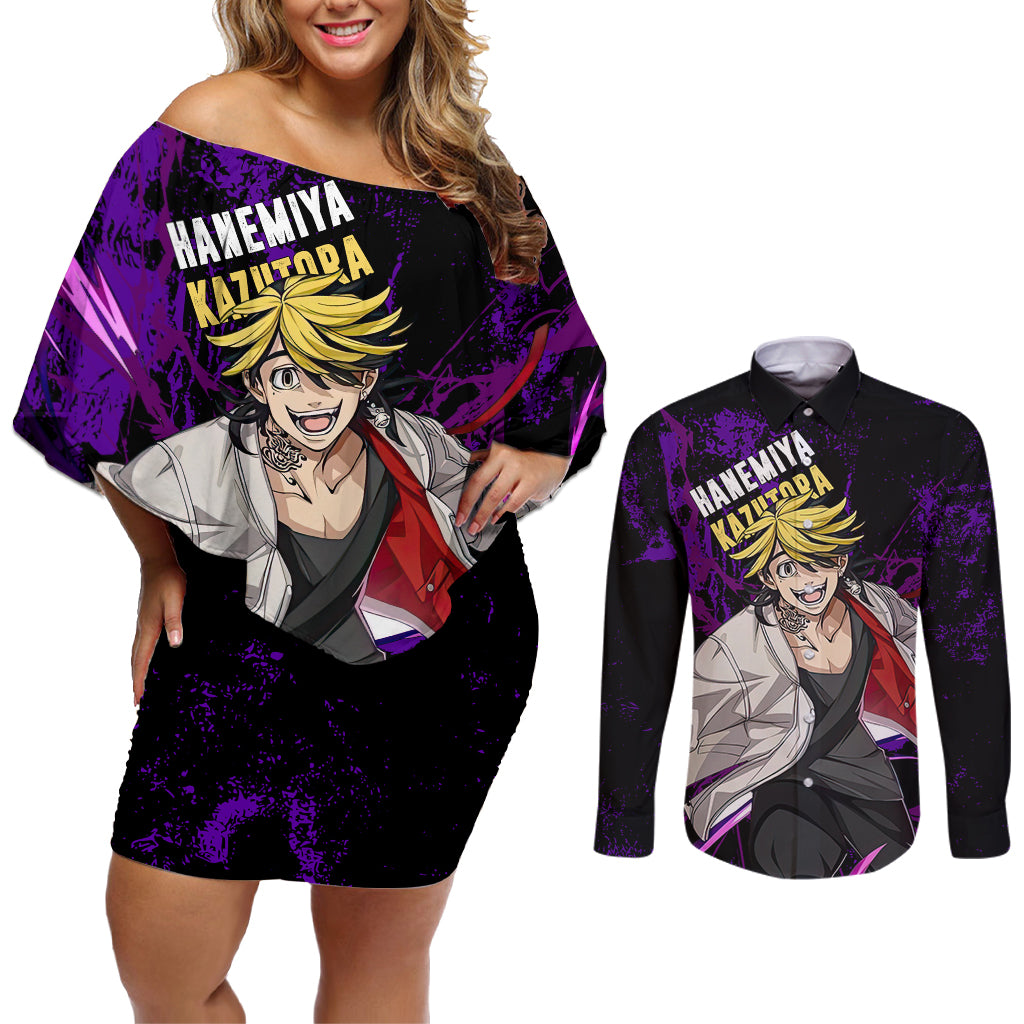 Hanemiya Kazutora Couples Matching Off Shoulder Short Dress and Long Sleeve Button Shirt Anime Style