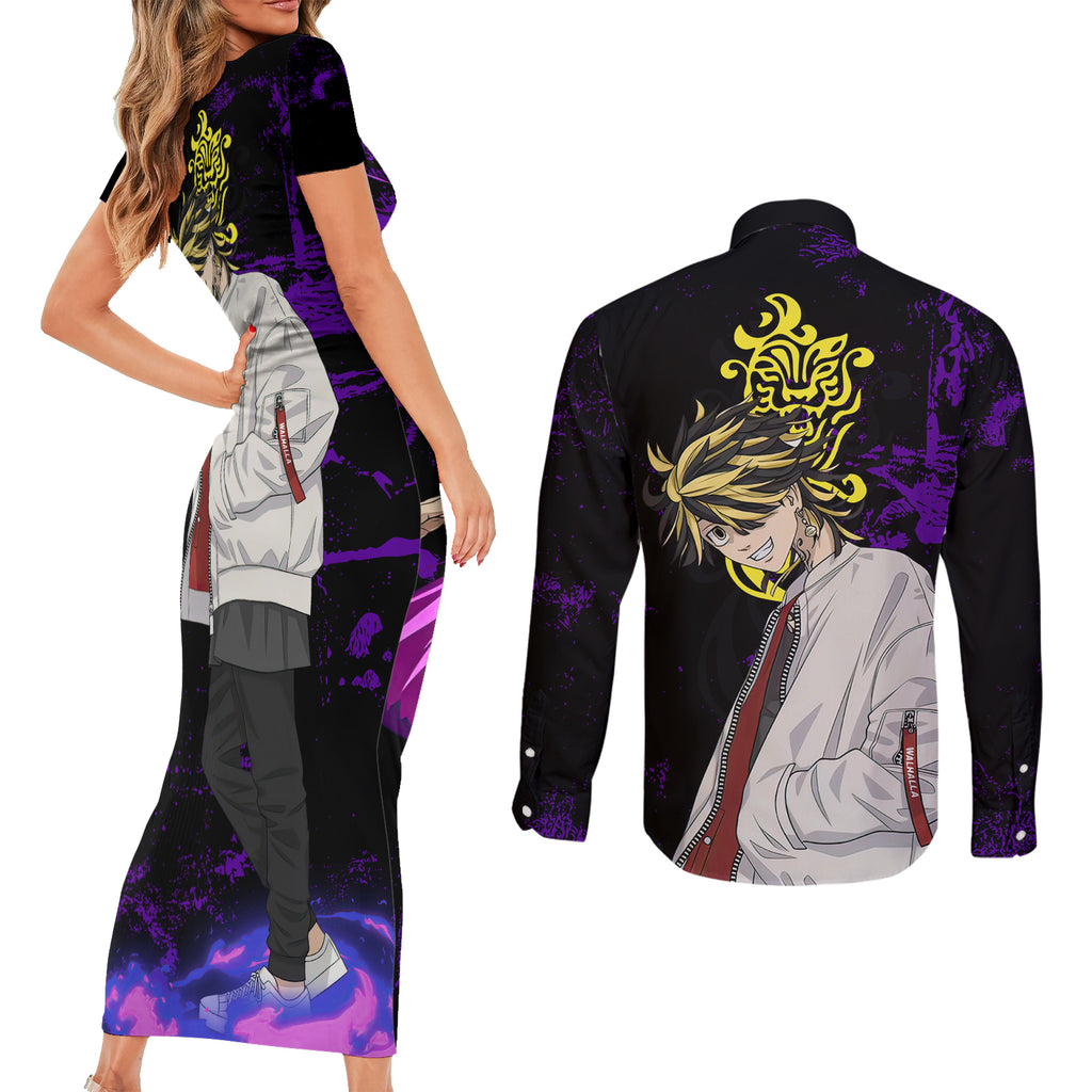 Hanemiya Kazutora Couples Matching Short Sleeve Bodycon Dress and Long Sleeve Button Shirt Anime Style