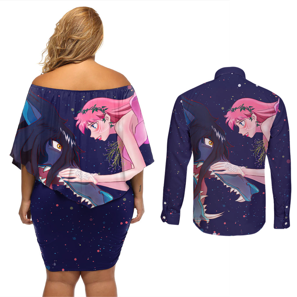 Ryuu to Sobakasu no Hime Naitou Suzu Belle Couples Matching Off Shoulder Short Dress and Long Sleeve Button Shirt Anime Style