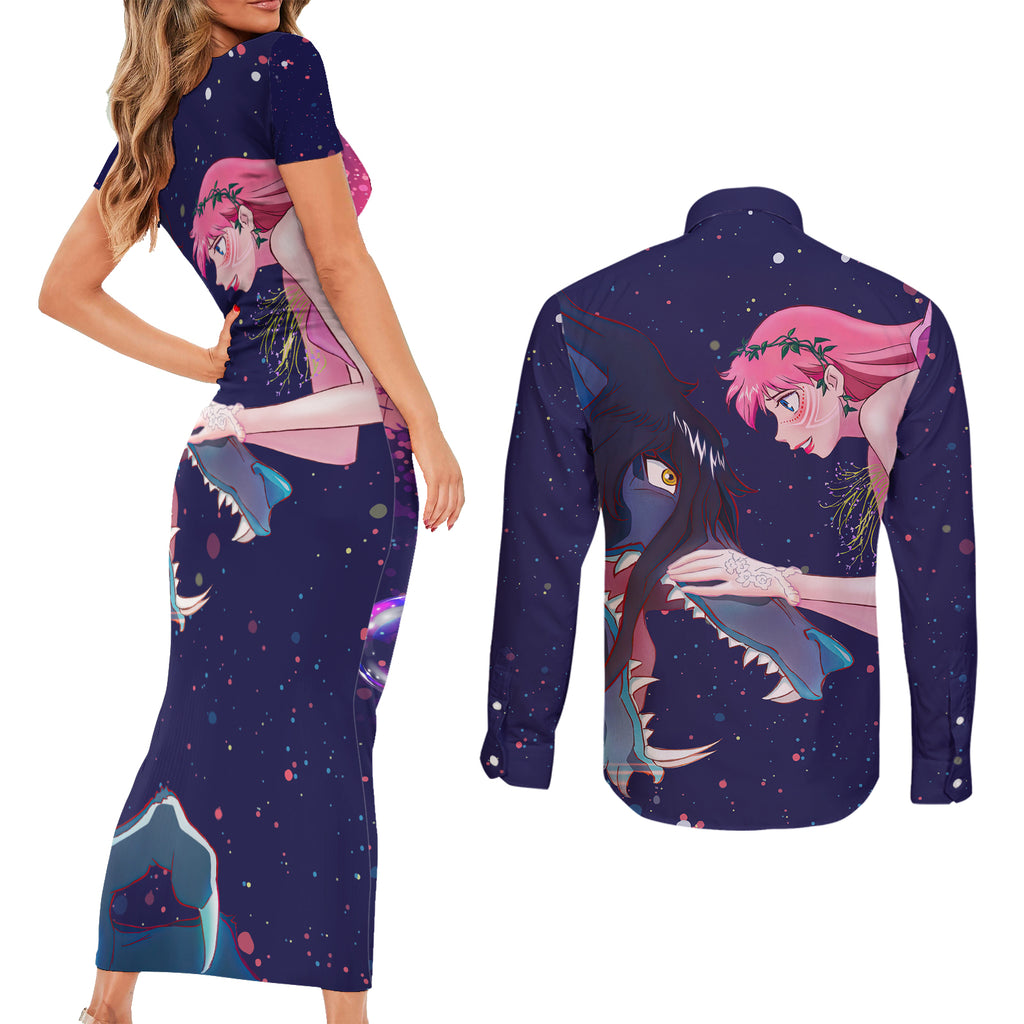 Ryuu to Sobakasu no Hime Naitou Suzu Belle Couples Matching Short Sleeve Bodycon Dress and Long Sleeve Button Shirt Anime Style