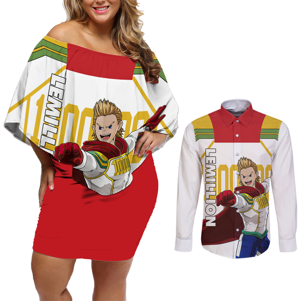 Mirio Togata - My Hero Academia Couples Matching Off Shoulder Short Dress and Long Sleeve Button Shirt Anime Style