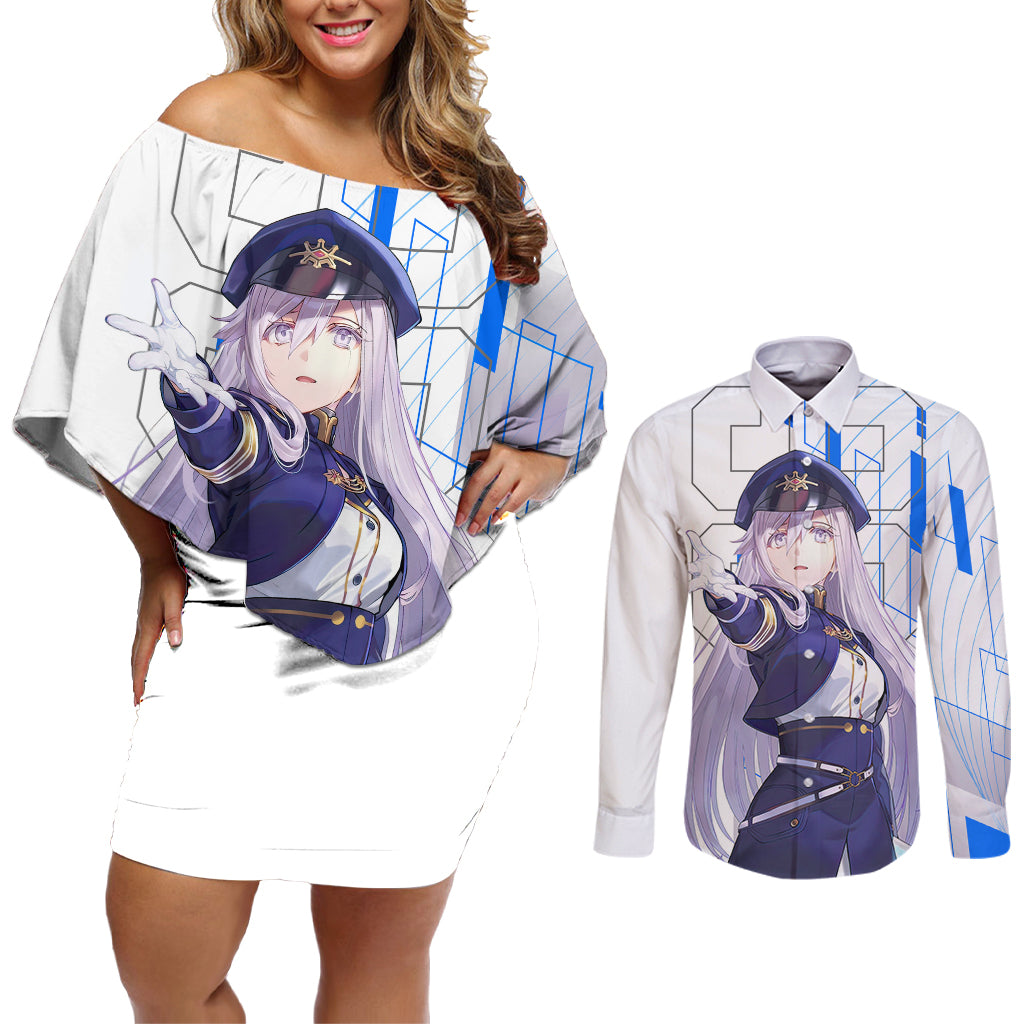 Vladilena Milize Couples Matching Off Shoulder Short Dress and Long Sleeve Button Shirt Anime Style