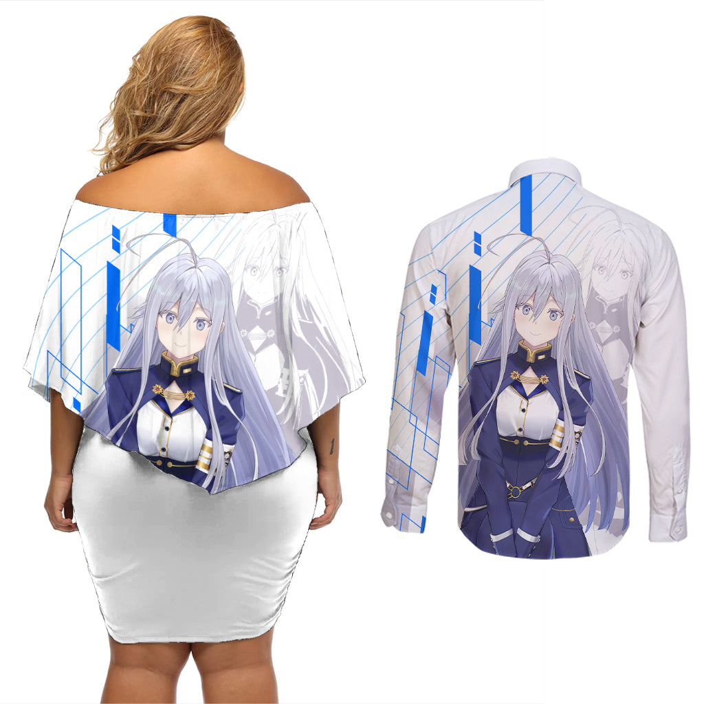 Vladilena Milize Couples Matching Off Shoulder Short Dress and Long Sleeve Button Shirt Anime Style