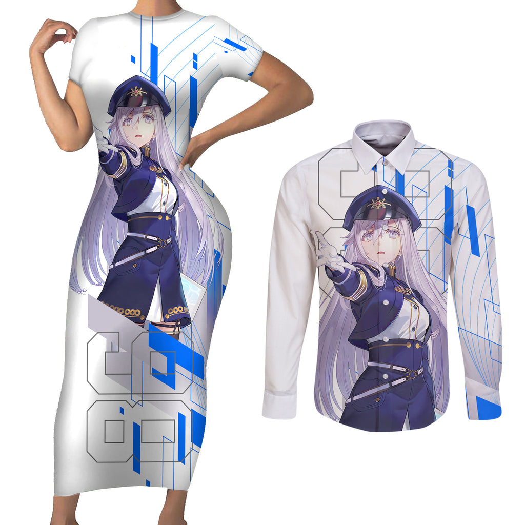 Vladilena Milize Couples Matching Short Sleeve Bodycon Dress and Long Sleeve Button Shirt Anime Style