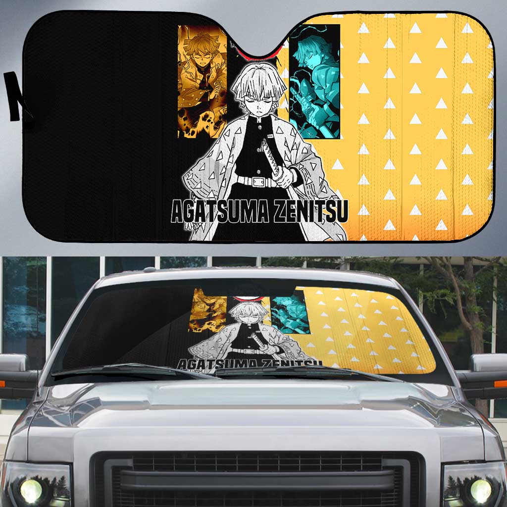 Zenitsu Agatsuma from Demon Slayer Auto Sun Shade with Yellow Lightning Kimono and Thunder Effects Design - The Mazicc