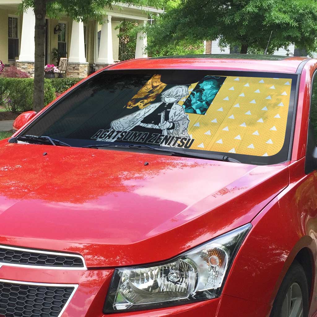 Zenitsu Agatsuma from Demon Slayer Auto Sun Shade with Yellow Lightning Kimono and Thunder Effects Design - The Mazicc