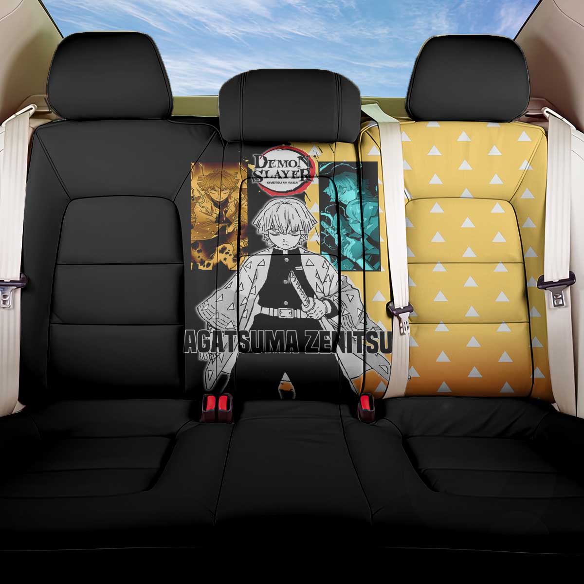 Zenitsu Agatsuma from Demon Slayer Back Car Seat Cover with Yellow Lightning Kimono and Thunder Effects Design - The Mazicc