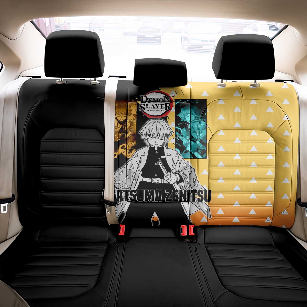 Zenitsu Agatsuma from Demon Slayer Back Car Seat Cover with Yellow Lightning Kimono and Thunder Effects Design - The Mazicc