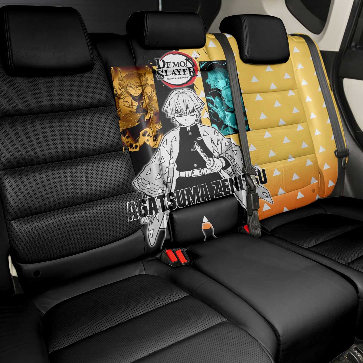 Zenitsu Agatsuma from Demon Slayer Back Car Seat Cover with Yellow Lightning Kimono and Thunder Effects Design - The Mazicc