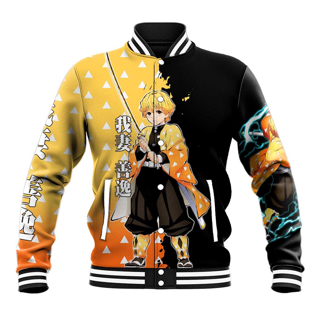 Zenitsu Agatsuma from Demon Slayer Baseball Jacket with Yellow Lightning Kimono and Thunder Effects Design - The Mazicc
