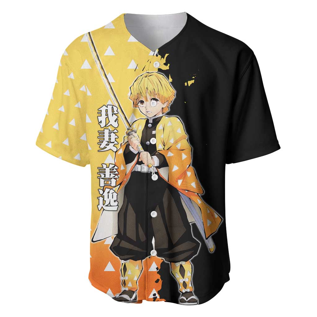 Zenitsu Agatsuma from Demon Slayer Baseball Jersey with Yellow Lightning Kimono and Thunder Effects Design - The Mazicc