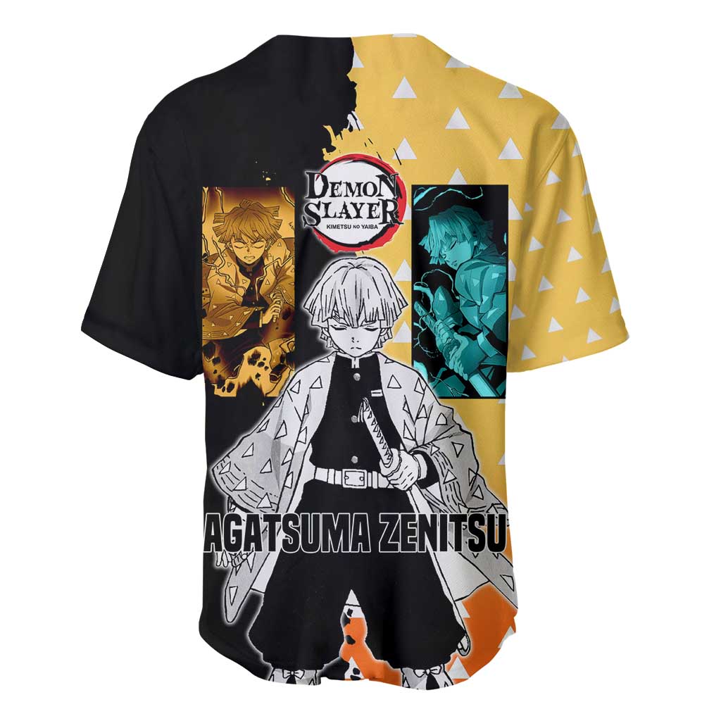 Zenitsu Agatsuma from Demon Slayer Baseball Jersey with Yellow Lightning Kimono and Thunder Effects Design - The Mazicc