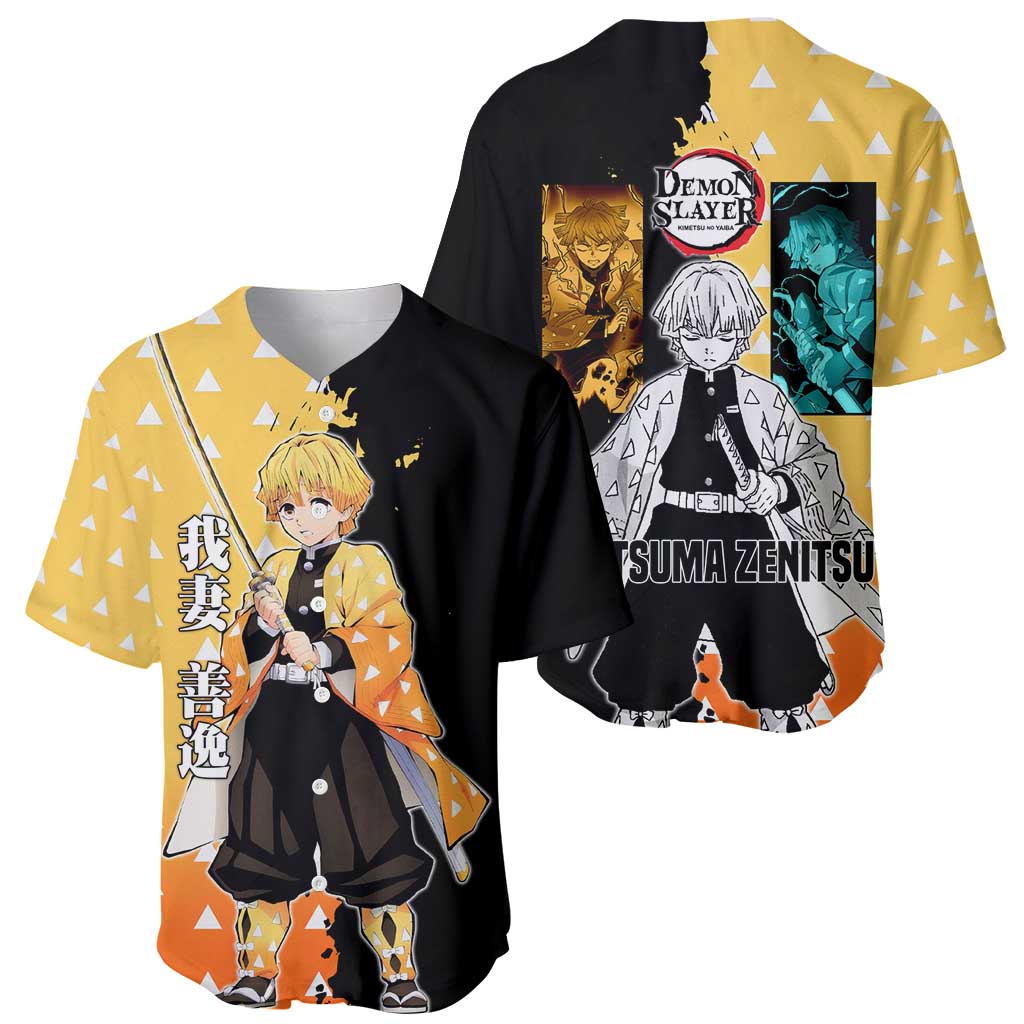 Zenitsu Agatsuma from Demon Slayer Baseball Jersey with Yellow Lightning Kimono and Thunder Effects Design - The Mazicc