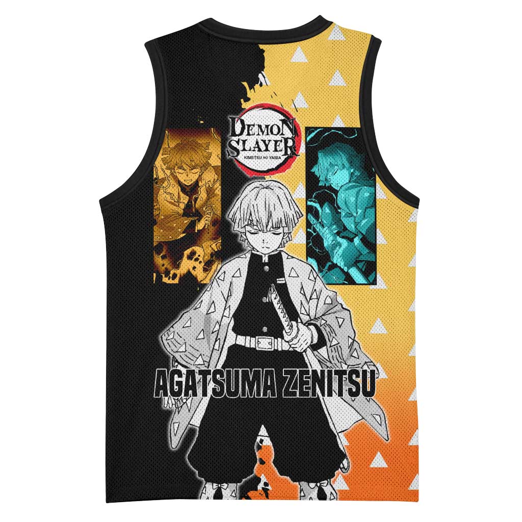 Zenitsu Agatsuma from Demon Slayer Basketball Jersey with Yellow Lightning Kimono and Thunder Effects Design - The Mazicc
