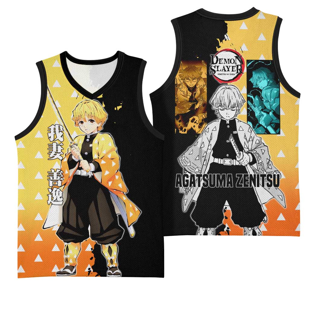 Zenitsu Agatsuma from Demon Slayer Basketball Jersey with Yellow Lightning Kimono and Thunder Effects Design - The Mazicc