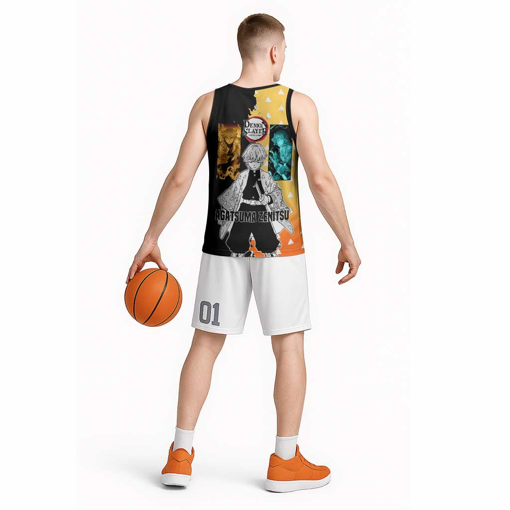 Zenitsu Agatsuma from Demon Slayer Basketball Jersey with Yellow Lightning Kimono and Thunder Effects Design - The Mazicc