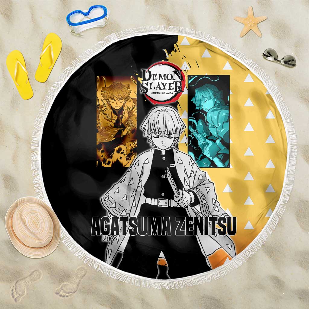 Zenitsu Agatsuma from Demon Slayer Beach Blanket with Yellow Lightning Kimono and Thunder Effects Design - The Mazicc