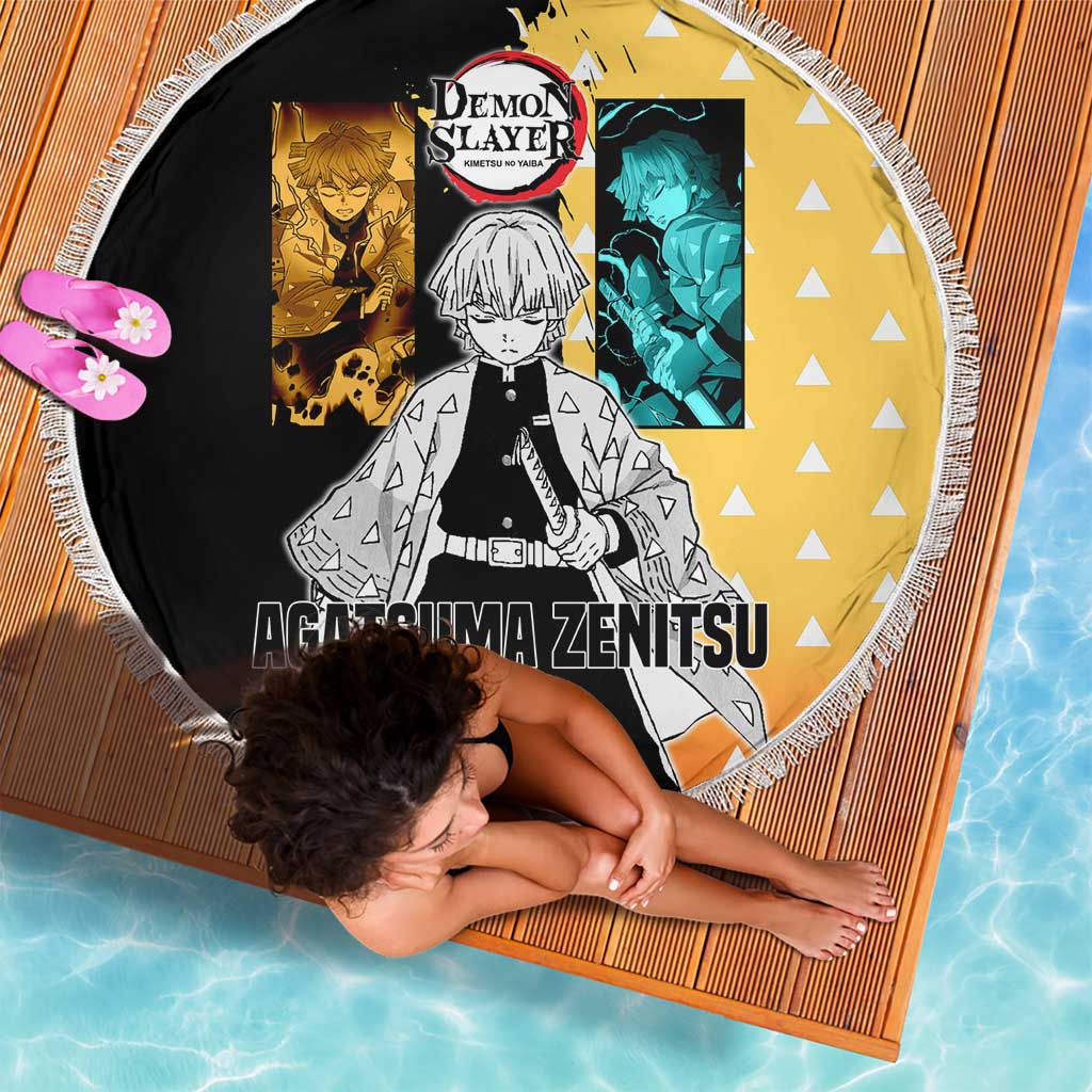 Zenitsu Agatsuma from Demon Slayer Beach Blanket with Yellow Lightning Kimono and Thunder Effects Design - The Mazicc