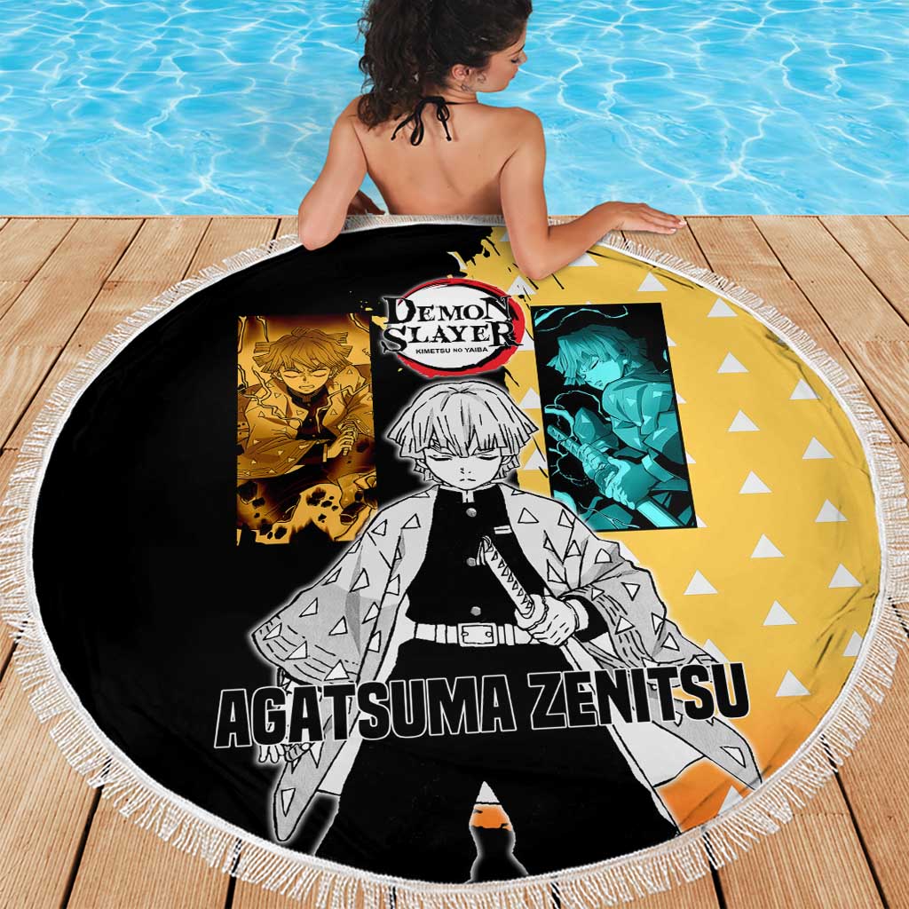 Zenitsu Agatsuma from Demon Slayer Beach Blanket with Yellow Lightning Kimono and Thunder Effects Design - The Mazicc