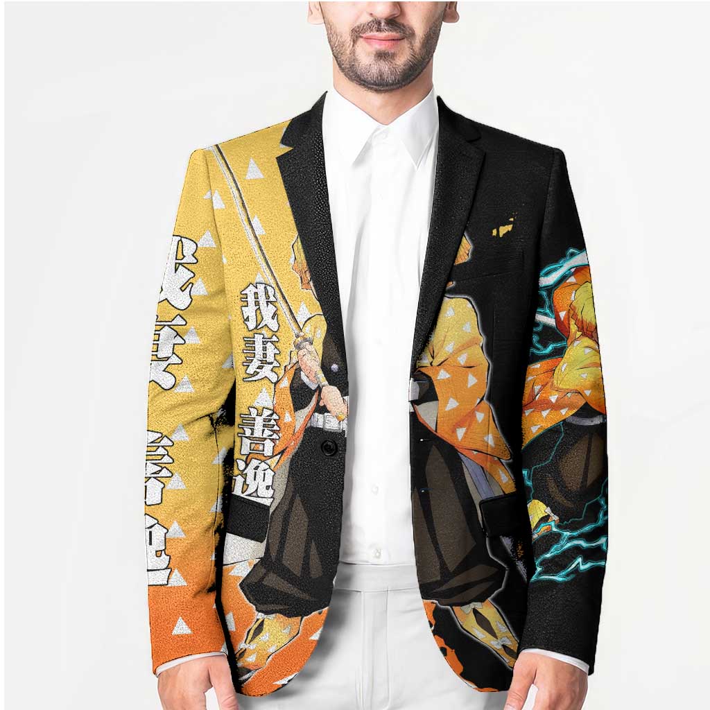 Zenitsu Agatsuma from Demon Slayer Blazer with Yellow Lightning Kimono and Thunder Effects Design - The Mazicc