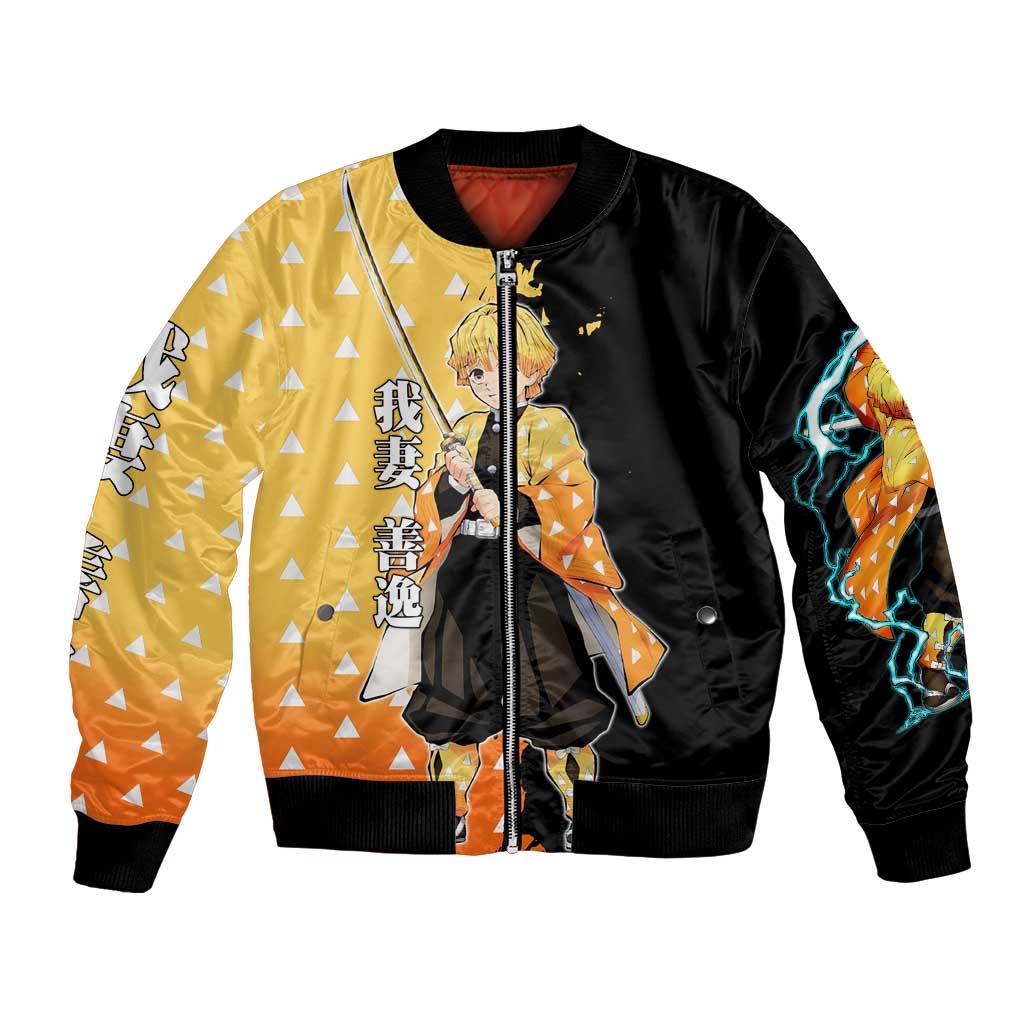 Zenitsu Agatsuma from Demon Slayer Bomber Jacket with Yellow Lightning Kimono and Thunder Effects Design - The Mazicc