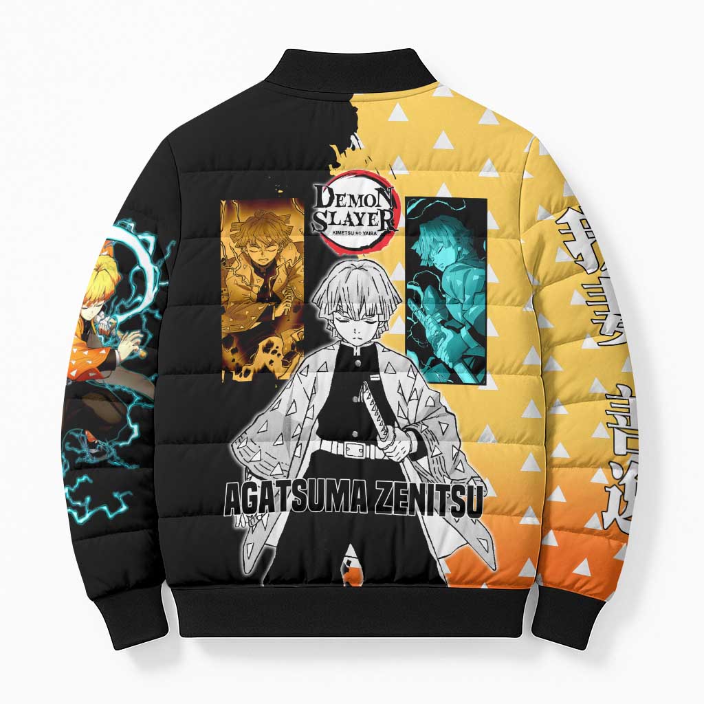 Zenitsu Agatsuma from Demon Slayer Bomber Puffer Jacket with Yellow Lightning Kimono and Thunder Effects Design - The Mazicc