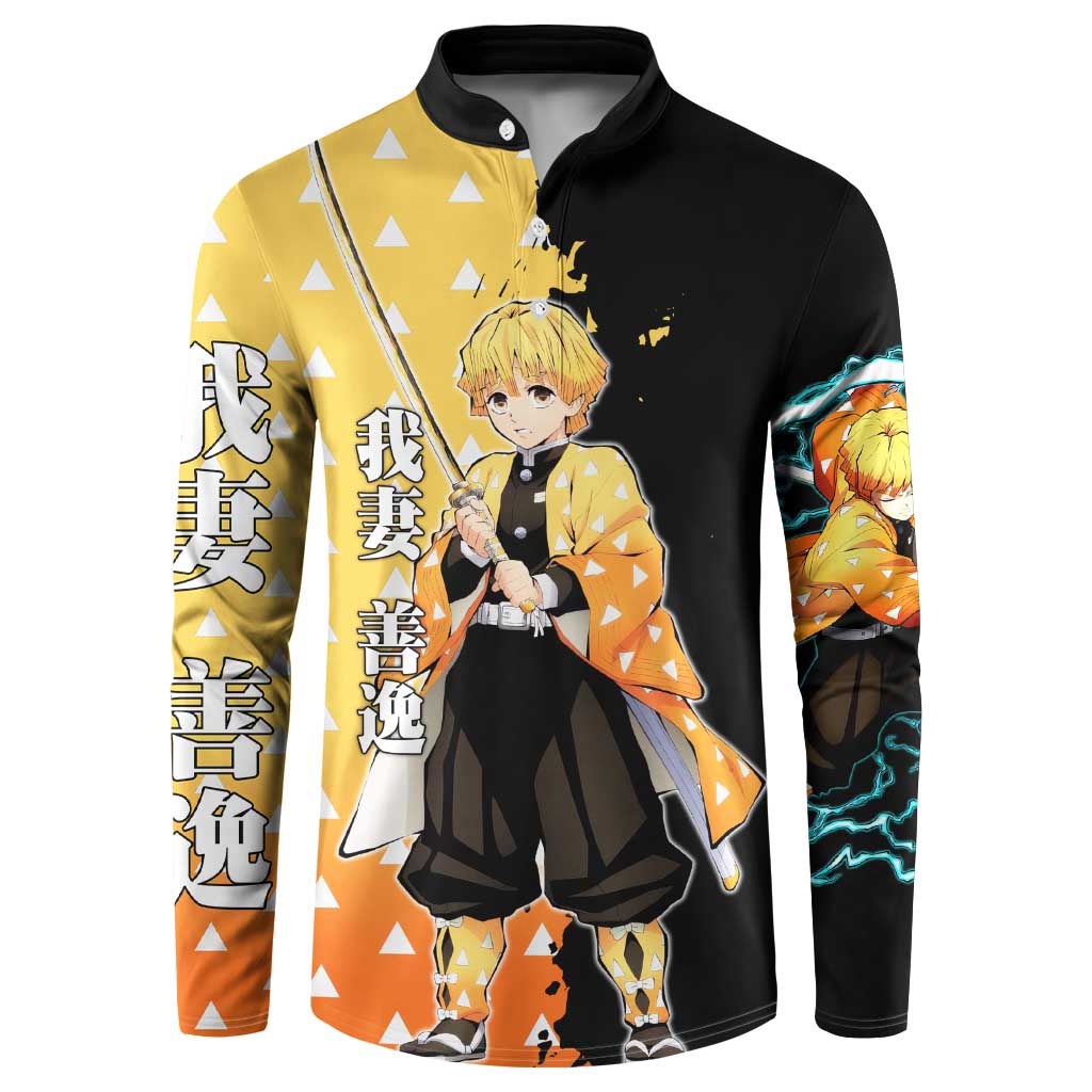 Zenitsu Agatsuma from Demon Slayer Button Sweatshirt with Yellow Lightning Kimono and Thunder Effects Design - The Mazicc